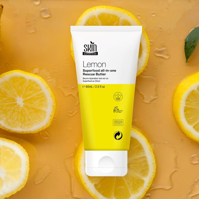 Skin Superfood Lemon Superfood Rescue Butter 60ml Twin Value Savings Pack This multi-purpose Lemon Butter is a luxurious and hydrating treatment for dry skin. With nourishing ingredients like Shea Butter, Almond Oil, Coconut Oil, and Lemongrass, it can be used as a moisturiser for the face, body, and hands. Its ultra-hydrating formula locks in moisture and soothes the skin, leaving it nourished and healthy.