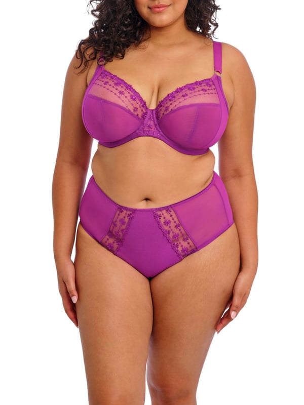 Elomi Matilda Underwired Plunge Bra. Three section cup with side panel and low centre front. With a flexible back sweep and multiway J-hook fastening. The product is recommended as hand-wash only.