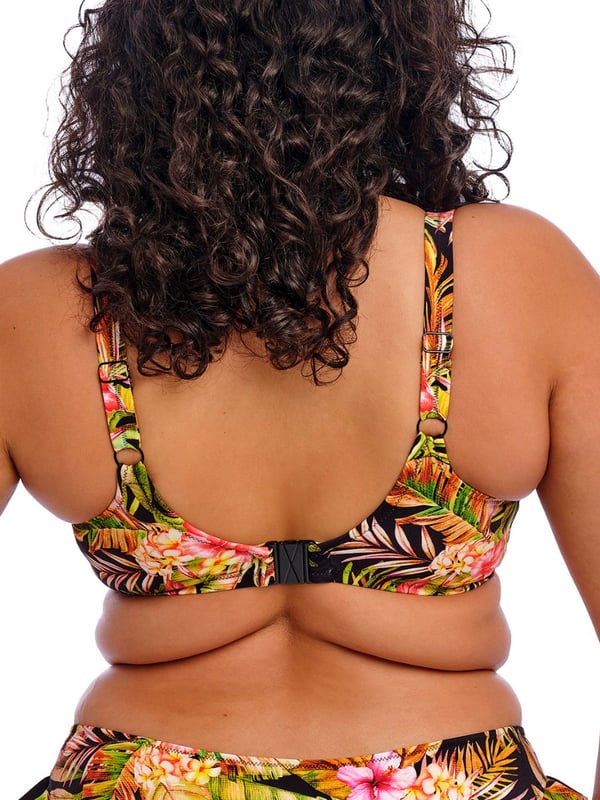 Elomi Tiger Valley Plunge Bikini Top. Underwired non padded swimwear top with adjustable straps, powernet back lining for extra support, made with Lycra Xtra Life and fully lined. This product is recommended as hand wash only.