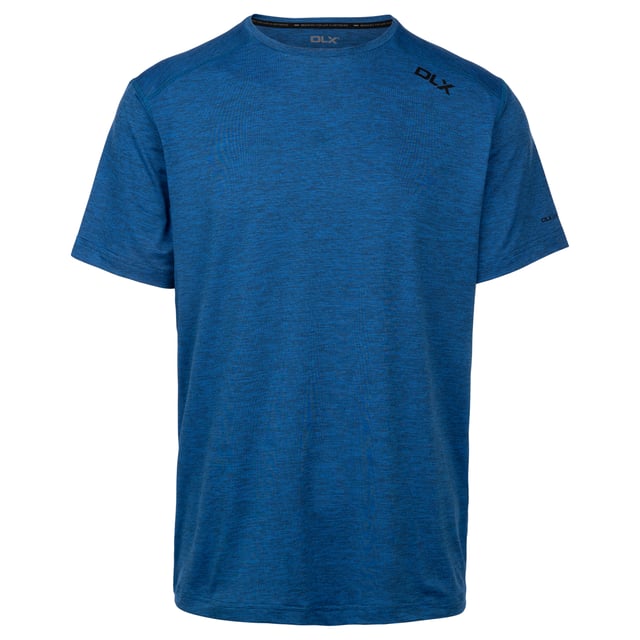 92% Polyester, 8% Elastane. Fabric: Knitted, Marl. Design: Stripe Detail. Neckline: Round Neck. Sleeve-Type: Short-Sleeved. Fabric Technology: Anti-Bacterial, DLX, Quick Dry. XXS: 33 in. XS: 35 in. S: 37 in. M: 40 in. L: 43 in. XL: 46 in. XXL: 48 in. 3XL: 50 in.