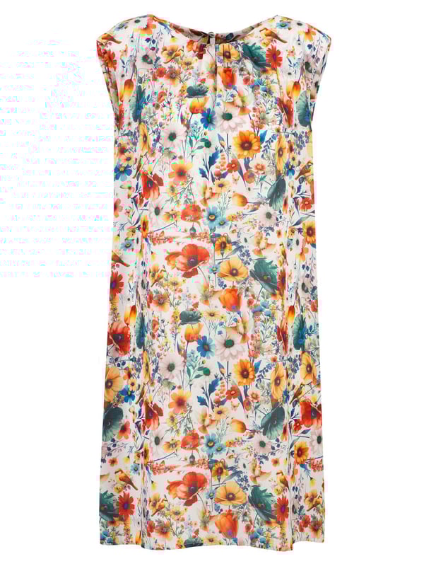 Das 19v69 ITALIA Sommerkleid *SUSA FLOWER* begeistert mit einem frischen, floralen Muster und einer luftigen Passform. Das ärmellose Design und der Rundhalsausschnitt sorgen für eine lässige Eleganz, während der leichte Stoff für angenehmen Tragekomfort an warmen Tagen sorgt – ideal für sommerliche Freizeitlooks.