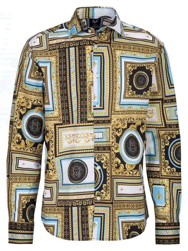 Het 19v69 ITALIA heren casual overhemd *RICKY BAROQUE* combineert modern design met een hoog draagcomfort. Het overhemd met lange mouwen en een barokpatroon is ideaal voor stijlvolle vrijetijdslooks. De comfortabele stof en normale pasvorm zorgen voor een behaaglijke pasvorm. Perfect te combineren met jeans of chino's voor een trendy look.