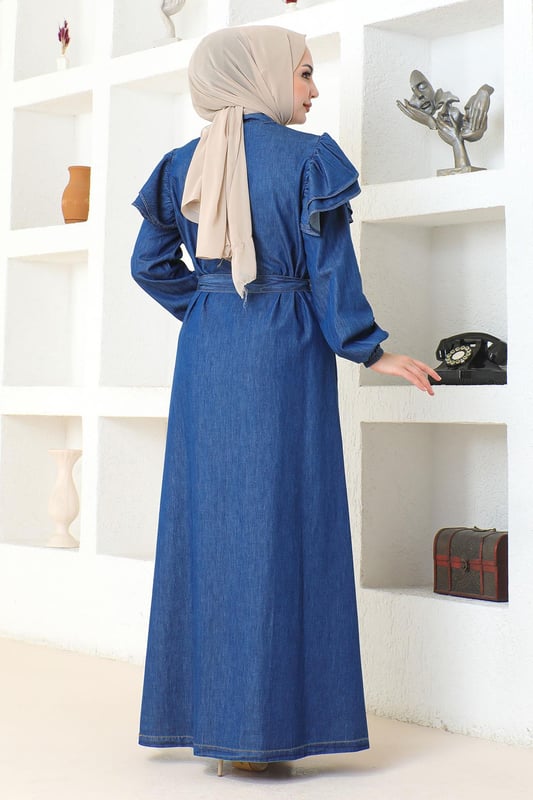 Stoffmerkmal: Hergestellt aus Denim-Stoff.Produktmerkmal: Es handelt sich um ein neues Hijab-Modestück der Saison. Es ist ungefüttert und verfügt über versteckte Knöpfe, die von vorne verwendet werden können. Es hat Taschen und elastische Manschetten. Der Gürtel ist verstellbar. Bitte beachten Sie, dass es aufgrund von Konzeptaufnahmen zu leichten Farbabweichungen kommen