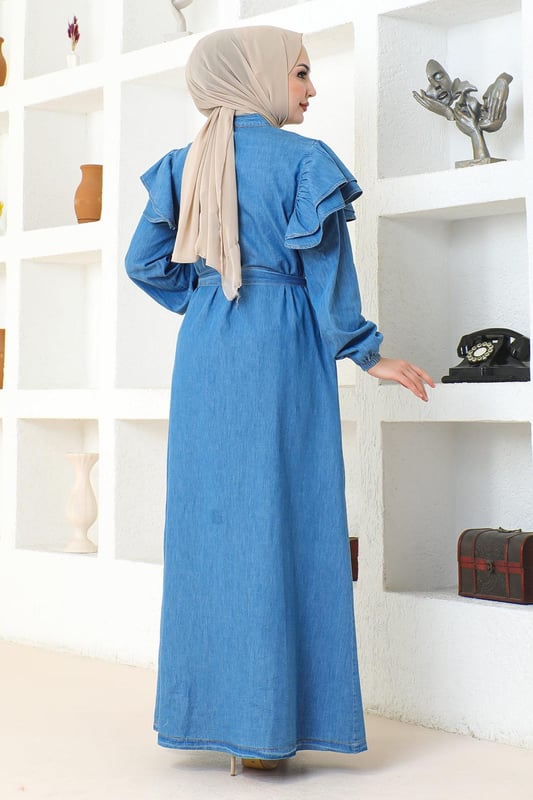 Stoffmerkmal: Hergestellt aus Denim-Stoff.Produktmerkmal: Es handelt sich um ein neues Hijab-Modestück der Saison. Es ist ungefüttert und verfügt über versteckte Knöpfe, die von vorne verwendet werden können. Es hat Taschen und elastische Manschetten. Der Gürtel ist verstellbar. Bitte beachten Sie, dass es aufgrund von Konzeptaufnahmen zu leichten Farbabweichungen kommen