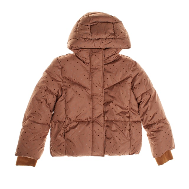 Winter jacket for girls designed to keep you warm and comfortable on the coldest days.

 The interior is lined with soft fleece, offering a warm and cozy feel.

 The outer layer is padded and waterproof, providing protection from rain and wind.

 It features a front zipper closure covered by a buttoned flap, which includes additional face mask-type protection.

 Slanted front pockets provide space for hand or small items, while the fleece-lined hood adds an extra touch of warmth.

 The long sleeves include elastic cuffs that fit comfortably, and on the inside, at waist level, there is an adjustable elastic with buttons to ensure a better fit and keep the body warm.

 It is an ideal garment for cold and rainy days, keeping girls warm and protected.
 Composition: Shell: 100% Polyester; Inner: 100% Polyester; Filling: 100% Polyester
 Care:
- Machine wash cold on delicate cycle.
 - Use non-chlorine bleach when necessary.
 - Do not dry clean.
