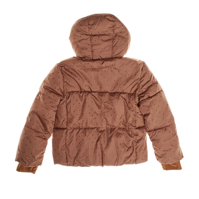 Winter jacket for girls designed to keep you warm and comfortable on the coldest days.

 The interior is lined with soft fleece, offering a warm and cozy feel.

 The outer layer is padded and waterproof, providing protection from rain and wind.

 It features a front zipper closure covered by a buttoned flap, which includes additional face mask-type protection.

 Slanted front pockets provide space for hand or small items, while the fleece-lined hood adds an extra touch of warmth.

 The long sleeves include elastic cuffs that fit comfortably, and on the inside, at waist level, there is an adjustable elastic with buttons to ensure a better fit and keep the body warm.

 It is an ideal garment for cold and rainy days, keeping girls warm and protected.
 Composition: Shell: 100% Polyester; Inner: 100% Polyester; Filling: 100% Polyester
 Care:
- Machine wash cold on delicate cycle.
 - Use non-chlorine bleach when necessary.
 - Do not dry clean.