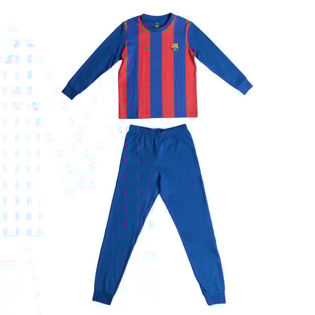 Ideal para los pequeños aficionados al fútbol, este conjunto de pijama combina comodidad y estilo deportivo. Con un diseño inspirado en los colores y el escudo de un equipo icónico, se convierte en la elección perfecta para los que sueñan con el deporte incluso mientras duermen.

Características:

- Camiseta de manga larga con cuello redondo, decorada con rayas verticales y el escudo del equipo en el pecho.
- Pantalones largos de corte recto con cintura elástica para un mejor ajuste y comodidad.
- Hecho de 100% algodón, una tela suave, transpirable y amigable con la piel, ideal para una noche de descanso.
- Puños elásticos en las mangas y tobillos proporcionan un ajuste cómodo y evitan que la ropa se desplace durante el sueño.

Estos pijamas para niños del Barcelona, hechos de algodón de alta calidad, ofrecen suavidad y comodidad, convirtiéndolos en la elección ideal para los pequeños aficionados al fútbol. Perfectos para relajarse con estilo y soñar en grande.
Composición: Camiseta: 100% algodón; Pantalones: 100% algodón.
Cuidado:
- Lavar a máquina en frío.
- Usar jabón neutro.
- Secar a baja temperatura.
- Planchar a baja temperatura si es necesario.