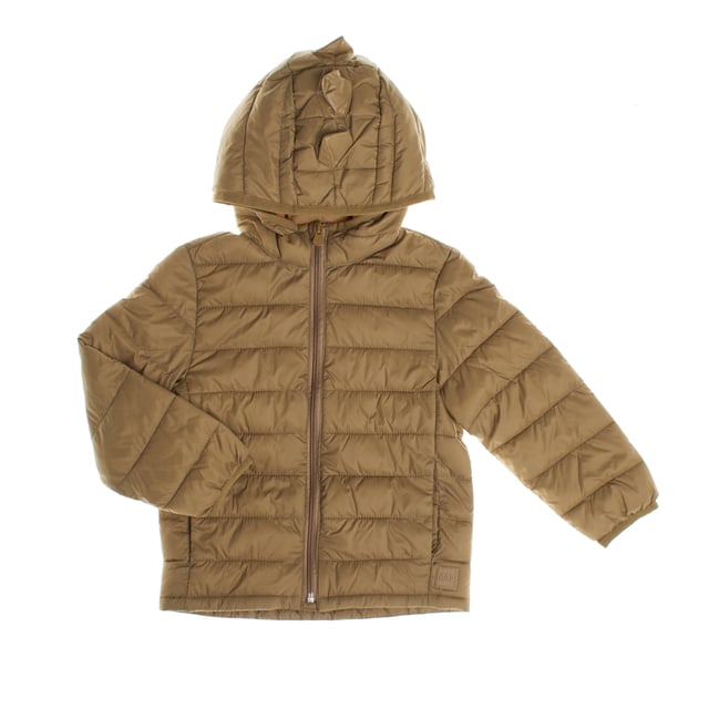 Gap girls' padded jacket, designed with lightweight padding that provides warmth without adding bulk.

 It features a practical front zip closure for easy wearing, as well as a hood that incorporates small dinosaur-inspired "spikes", adding a playful and original touch.

 Front side pockets offer convenience and a touch of style.

 Made from 100% recycled polyester, this jacket is part of the Gap for Good initiative, committed to sustainability.

 It uses recycled materials to reduce the impact on natural resources, taking care of both the well-being of girls and the planet.
 Composition: Exterior: 100% Nylon; Interior: 100% Nylon; Filling: 100% Polyester
 Care:
- Machine wash cold on delicate cycle.
 - Use non-chlorine bleach when necessary.
 - Do not dry clean.