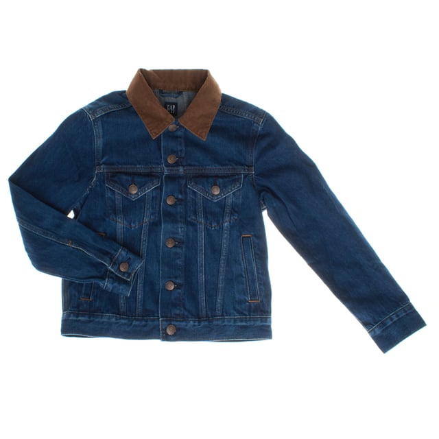 This Gap boys' denim jacket with a corduroy collar combines style and sustainability.

 Made from 5% recycled cotton, it helps reduce waste and create quality denim, designed to last.

 Its authentic, stretch-free design maintains the classic denim style, ideal for a casual and timeless look.

 The jacket features a stylish spread corduroy collar that adds a distinctive touch.

 Easy-close front buttons and handy chest patch pockets, along with front slant pockets, offer both functionality and style.

 Its straight and comfortable cut ensures freedom of movement, perfect for everyday use.

 Made for active kids looking for a durable and comfortable layer without sacrificing style, this jacket is ideal for any season.
 Composition: 100% Cotton
 Care:
- Machine wash cold on delicate cycle.
 - Turn inside out before washing.
 - Avoid tumble drying.
 - Do not use bleach.
 - Iron at low temperature if necessary.
