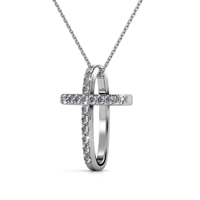 Samenstelling: Messing Afwerking: Rhodium geplateerd Soort steen: Oostenrijks kristal Aantal stenen (st.): 21 Kleur steen: Kristal Lengte ketting (mm): 400 + 50