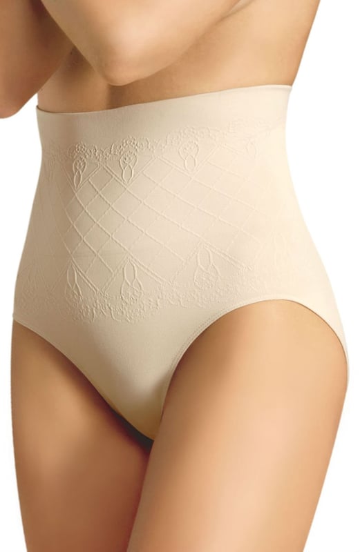 High waist shaping brief. Firm compression providing a high level of support. Anti-bacterial soft microfiber with silver ions. Jacquard pattern. Shapes the waist smooth the tummy and lifts the bottom. Item comes packaged in a Control Body box.