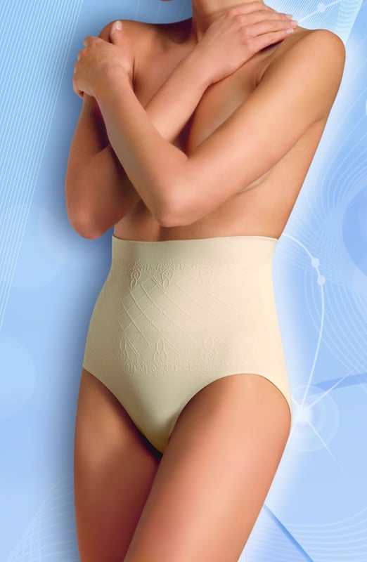 High waist shaping brief. Firm compression providing a high level of support. Anti-bacterial soft microfiber with silver ions. Jacquard pattern. Shapes the waist smooth the tummy and lifts the bottom. Item comes packaged in a Control Body box.
