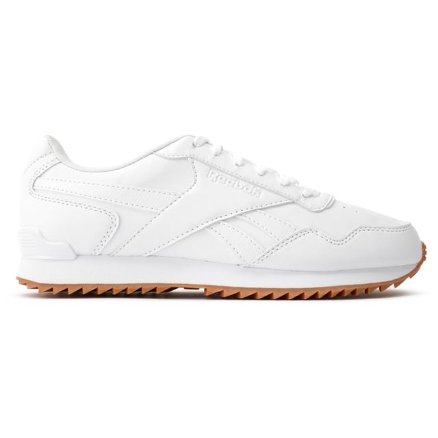Reebok Royal Glide Ripple Trainers Glide through the day with confidence in these all-in-white Royal Glide Ripple trainers from Reebok. These lifestyle shoes take simplicity up a notch, using a crisp white upper for a sharp look. Speaking of sharp, the ripple outsole gives them a trail-inspired edge with every step whilst the Ortholite comfort footbed offers all day cushioning.