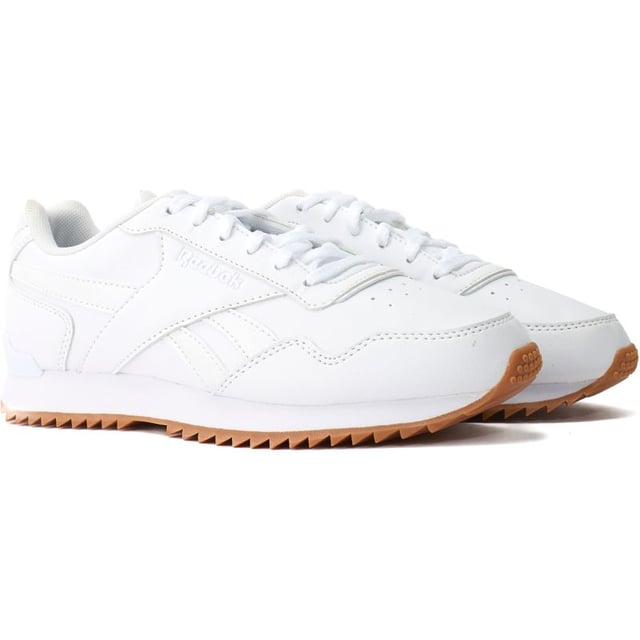 Reebok Royal Glide Ripple Trainers Glide through the day with confidence in these all-in-white Royal Glide Ripple trainers from Reebok. These lifestyle shoes take simplicity up a notch, using a crisp white upper for a sharp look. Speaking of sharp, the ripple outsole gives them a trail-inspired edge with every step whilst the Ortholite comfort footbed offers all day cushioning.