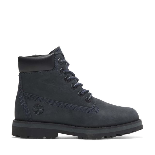 Juniors Timberland Courma Kik Mid Lace-Up Boots in navy.- Upper made with Premium Timberland® Leather. Timberland supports responsible manufacturing of leather via the Leather Working Group.- Traditional lace closure and convenient side zip.- Does it Fit? sockliner.- OrthoLite® footbed.- 100% recycled PET laces.- EVA midsole.- ReBOTL™ fabric lining containing 50% recycled PET plastic.- Rubber outsole.- Ref: A6BK6EP81