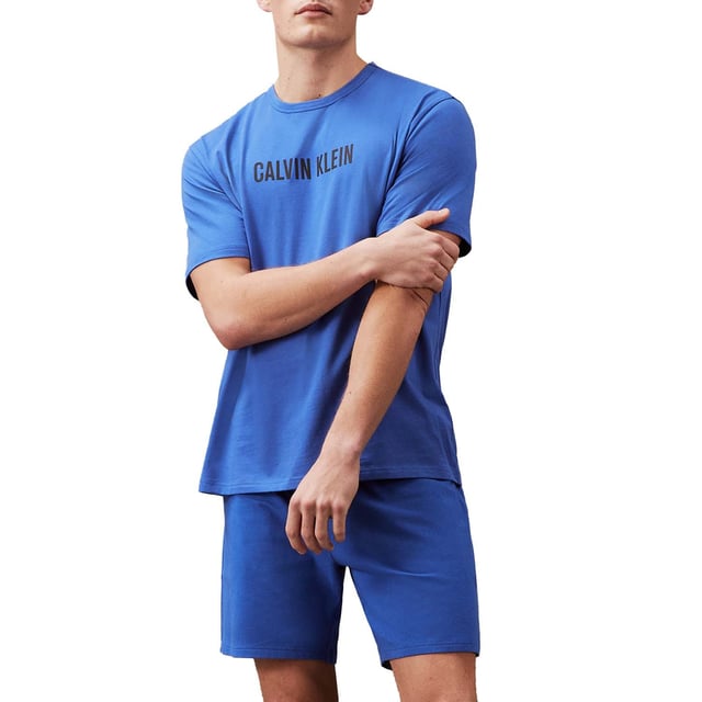 Mens Calvin Klein Lounge T- Shirt in blue.- Crewneck.- Short sleeves.- Signature tape inside the collar.- Iconic Calvin Klein monogram logo on the chest.- Regular fit.- Ref: 000NM2567ECEI
