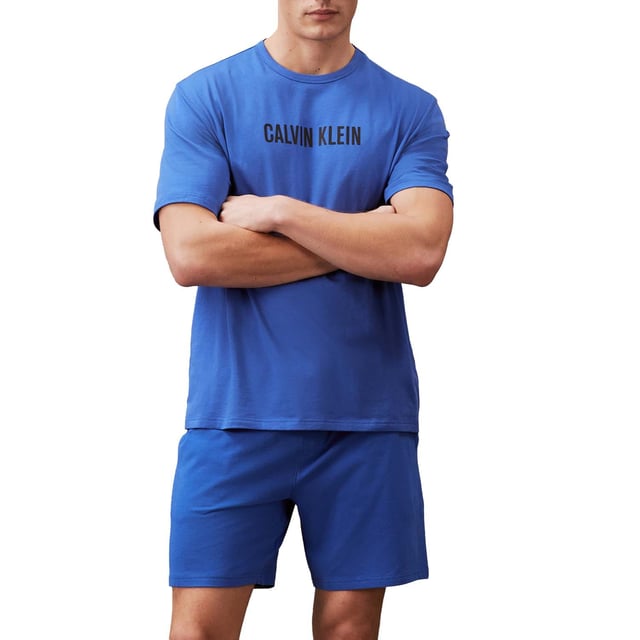 Mens Calvin Klein Lounge T- Shirt in blue.- Crewneck.- Short sleeves.- Signature tape inside the collar.- Iconic Calvin Klein monogram logo on the chest.- Regular fit.- Ref: 000NM2567ECEI