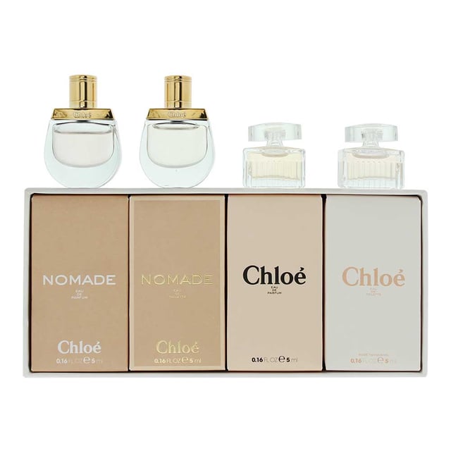 Chloé 4 Piece Gift Set is a luxurious collection that features four iconic scents from the Chloé fragrance range, allowing you to experience the essence of Chloé's signature style. Embark on a journey of freedom and adventure with Chloé Nomade. This vibrant and sophisticated fragrance captures the spirit of wanderlust with notes of mirabelle plum, freesia, oakmoss, and a warm, woody base. Perfect for the modern woman who embraces her independent spirit and loves to explore new horizons. Discover the classic elegance of Chloé Eau de Parfum. This timeless fragrance blends notes of peony, rose, and cedarwood to create a romantic and feminine scent that is both chic and sophisticated. Ideal for everyday wear, it evokes a sense of grace and refinement. Experience a lighter, fresher take on the Nomade fragrance with Chloé Nomade Eau de Toilette. This luminous scent features notes of lemon, peach, and oakmoss, creating a refreshing and uplifting aroma that is perfect for daytime wear. It exudes a sense of effortless elegance and joie de vivre. Embrace the timeless charm of Chloé Eau de Toilette. This delicate fragrance combines notes of lychee, rose, and magnolia for a soft and romantic scent that is both modern and feminine. Perfect for any occasion, it leaves a trail of subtle sophistication wherever you go.