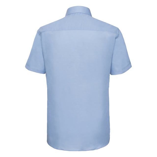 70% Cotton, 30% Polyester. Design: Plain. Fastening: Button. Neckline: Collared. Sleeve-Type: Short-Sleeved. Curved Hem. Length: R.