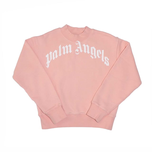 Junior Palm Angels Classic Over Logo Crewneck Sweatshirt in pink - white.- Mock neck.- Dropped shoulders.- Ribbed cuffs and hem.- Large  white logo printed on the front.- Cosy  ribbed trims.- Relaxed fit.- 100% Cotton.- Ref: PGBA0010013001