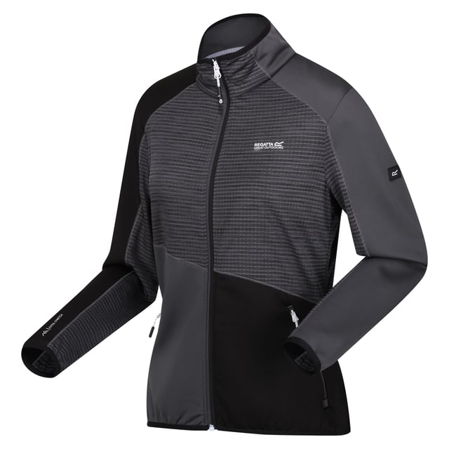 Material: Elastane, Polyamide, Polyester. Fabric: Extol Stretch, Knitted. Design: Colour Block, Ergonomic, Logo, Striped. 235gsm. Fabric Technology: Durable, DWR Finish, Flexible, Lightweight, Water Repellent. Neckline: High-Neck. Sleeve-Type: Long-Sleeved. Stretch Binding. Pockets: 2 Side Pockets, Zip. Fastening: Full Zip. Denier: 20D. Sustainability: Made from Recycled Materials. 8 UK: 32 in. 10 UK, 12 UK: 36 in. 14 UK: 38 in. 20 UK: 45 in. 18 UK: 43 in. 16 UK: 40 in.