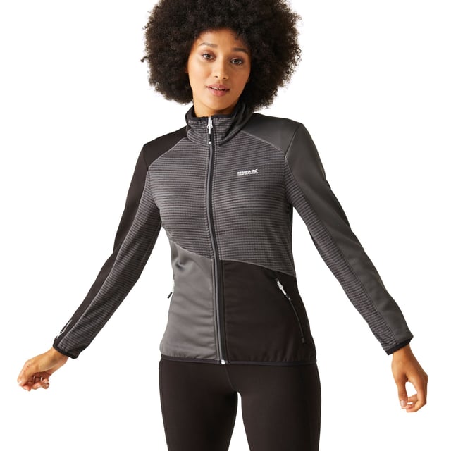 Material: Elastane, Polyamide, Polyester. Fabric: Extol Stretch, Knitted. Design: Colour Block, Ergonomic, Logo, Striped. 235gsm. Fabric Technology: Durable, DWR Finish, Flexible, Lightweight, Water Repellent. Neckline: High-Neck. Sleeve-Type: Long-Sleeved. Stretch Binding. Pockets: 2 Side Pockets, Zip. Fastening: Full Zip. Denier: 20D. Sustainability: Made from Recycled Materials. 8 UK: 32 in. 10 UK, 12 UK: 36 in. 14 UK: 38 in. 20 UK: 45 in. 18 UK: 43 in. 16 UK: 40 in.