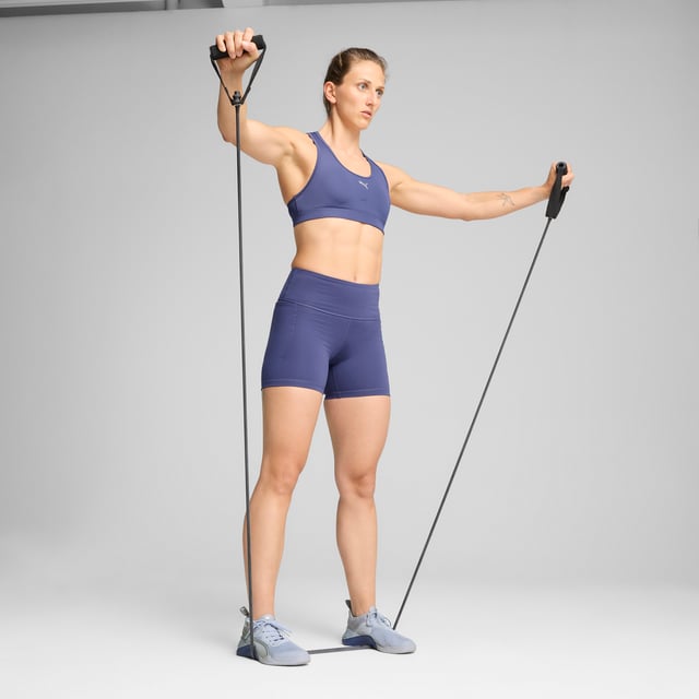 PRODUCT STORY: Train like never before in these high-waisted shorts, sculpting your every move. CLOUDSPUN fabric wicks moisture for peak performance, while a tight, streamlined fit enhances your workout. With hardcore softness and premium comfort, push through your routine in style. FEATURES & BENEFITS: Made with at least 70% recycled materials; dryCELL: Performance technology designed to wick moisture from the body and keep you free of sweat during exercise; CLOUDSPUN: Custom-milled performance poly/spandex blend, this fabric meets the highest performance standards while still feeling like an ultra soft cotton. DETAILS: Tight fit; 250 gsm, interlock; Sculpting design lines; High rise; PUMA branding details.  Our model is 174 cm tall and is wearing size S UK.