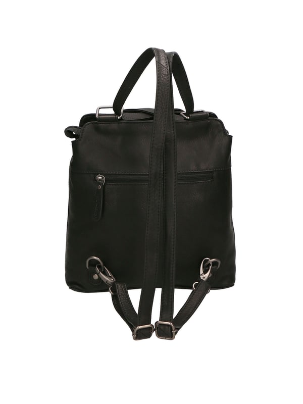 Bolso bandolera convertible en mochila de hombre. El cierre es con cremallera. Los bolsillos internos son dos con cremallera y dos abiertos. Los bolsillos externos son uno en la espalda con cremallera. La bandolera es ajustable en piel. El mango es de piel. Hay dos compartimentos internos. El material exterior es auténtica piel de becerro engrasada. Internamente está forrado en tejido 70% algodón - 30% poliéster. Medidas: 19x27x11 cm. Producto de moda