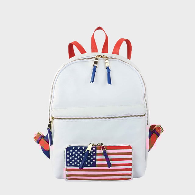 The 'Washington' White Leather Laptop Backpack is made of full grain real leather and boasts shiny gold hardware. With credit card slots, two way zippers, and a zip pocket in the front, it's both stylish and multi-functional for all your needs. Upgrade your everyday carry with this luxurious designer backpack.
Outstanding US stripe and star logo on the front pocket. Two way shiny gold zip top opening. Two zipped pockets on the front. Top grab handle. 15 inch laptop and tablet compartments and slip-in pockets. Multi-purpose use and a travel companion. Internal features, include: Credit card pockets. Leather encased mirror. Key ring holder. Mobile holder. Fittings: Gold. Composition: Body: 100% Genuine Leather. Lining: 100% Polyester.
DISCLAIMER : All pictures shown are for illustration purpose only. Actual product colour may vary due to different ambience lighting or the screen display settings. Size- W30cm x H39cm x D12cm.