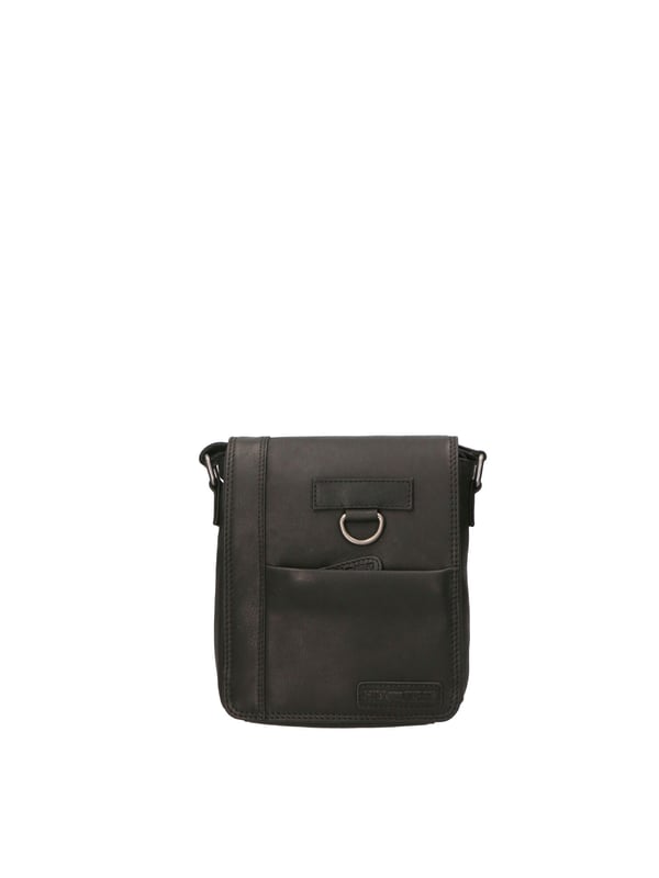 Bolso bandolera para hombre. El cierre es con cremallera. Los bolsillos internos son uno con cremallera. Los bolsillos externos son uno delantero con cremallera y otro trasero con cremallera. La bandolera es ajustable en piel. Falta el mango. Hay un compartimento interno. El material exterior es auténtica piel de vacuno. Internamente está forrado en poliéster. Medidas: 20x25x6 cm. Producto de moda