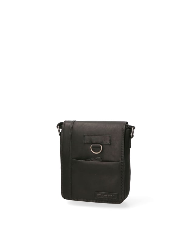 Bolso bandolera para hombre. El cierre es con cremallera. Los bolsillos internos son uno con cremallera. Los bolsillos externos son uno delantero con cremallera y otro trasero con cremallera. La bandolera es ajustable en piel. Falta el mango. Hay un compartimento interno. El material exterior es auténtica piel de vacuno. Internamente está forrado en poliéster. Medidas: 20x25x6 cm. Producto de moda