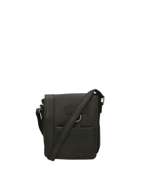 Bolso bandolera para hombre. El cierre es con cremallera. Los bolsillos internos son uno con cremallera. Los bolsillos externos son uno delantero con cremallera y otro trasero con cremallera. La bandolera es ajustable en piel. Falta el mango. Hay un compartimento interno. El material exterior es auténtica piel de vacuno. Internamente está forrado en poliéster. Medidas: 20x25x6 cm. Producto de moda