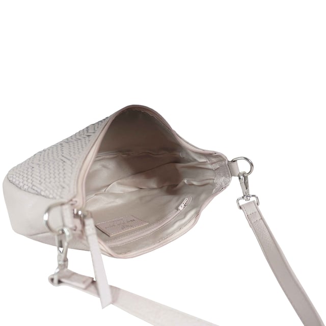 Indulge in luxury with the Assots Premium 'Wonder Weave' Real Leather Woven Designer Shoulder Crossbody Bag. Meticulously crafted with articulate weaving, this bag exudes sophistication and perfection. Its artisanal slot weave creates a unique sense of movement and texture, making it a versatile and luxurious everyday companion. Its versatile design allows it to be worn as a crossbody or shoulder bag, with detachable handles for convenience. Beautiful diamond shaped weaving with the finest full grain genuine leather. Detachable shoulder and crossbody handles to be worn as a crossbody bag or a shoulder bag. Lightweight. Secured zip closure opens to a fully lined and roomy compartment to accommodate all your essentials. Internal zip pocket for your smartphone, house keys and car keys. Available in 13 more elegant colours. Fittings Colour: Silver Nickel. Composition: Body: 100% Genuine Leather, Lining: Polyester. DISCLAIMER: All pictures shown are for illustration purpose only. Actual product colour may vary due to different ambience lighting or the screen display settings. Size- W29cm x H18cm x D8cm.