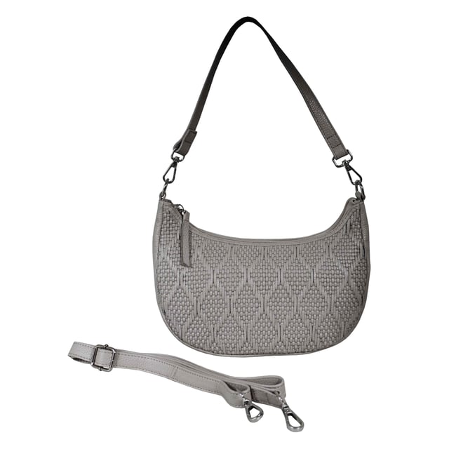Indulge in luxury with the Assots Premium 'Wonder Weave' Real Leather Woven Designer Shoulder Crossbody Bag. Meticulously crafted with articulate weaving, this bag exudes sophistication and perfection. Its artisanal slot weave creates a unique sense of movement and texture, making it a versatile and luxurious everyday companion. Its versatile design allows it to be worn as a crossbody or shoulder bag, with detachable handles for convenience. Beautiful diamond shaped weaving with the finest full grain genuine leather. Detachable shoulder and crossbody handles to be worn as a crossbody bag or a shoulder bag. Lightweight. Secured zip closure opens to a fully lined and roomy compartment to accommodate all your essentials. Internal zip pocket for your smartphone, house keys and car keys. Available in 13 more elegant colours. Fittings Colour: Silver Nickel. Composition: Body: 100% Genuine Leather, Lining: Polyester. DISCLAIMER: All pictures shown are for illustration purpose only. Actual product colour may vary due to different ambience lighting or the screen display settings. Size- W29cm x H18cm x D8cm.