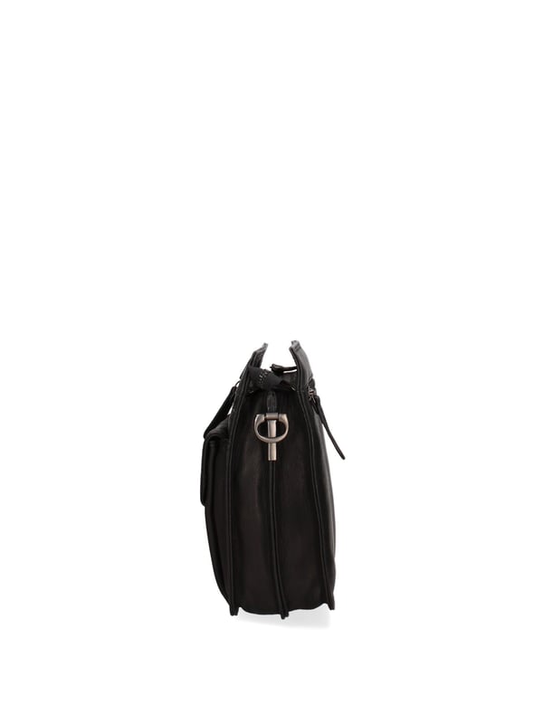 Bolso bandolera para hombre. El cierre es con cremallera. Hay dos bolsillos internos con cremalleras. Los bolsillos externos son uno frontal con cremallera, otro frontal con cierre a presión y otro trasero con cremallera. La bandolera es ajustable y extraíble en piel. Falta el mango. Hay dos compartimentos internos. El material exterior es auténtica piel de becerro engrasada. Internamente está forrado en tejido 70% algodón - 30% poliéster. Medidas: 22,5x18x9 cm. Producto de moda