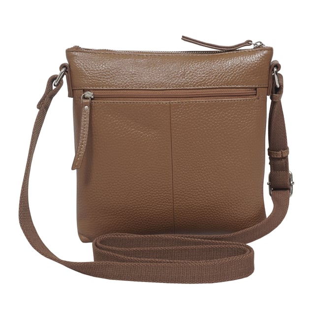 RUE' Soft Pebble Grain Leather Crossbody Bag The Assots timeless design 'Rue' crossbody bag is beautifully handcrafted from the finest & softest pebble grain genuine leather. Effortlessly stylish, this real leather crossbody features four zip pockets to organise your essentials when you're out and about. Ideal as an everyday bag, the 'Rue' is a must-have addition to your collection of luxurious leather handbags. Secured zip top closure opens to a fully lined and roomy interior. Pure cotton fabric lining used in natural beige making it a free from plastic product. Secured two zip pockets at the front to slide in your essentials such as face covering, smart phone and more. Back zip pocket for quick and easy access to your essentials. Adjustable long cotton webbing shoulder strap handle for a comfortable carry. Lightweight. Adorned with the inimitable Assots London clean finish silver metal logo at the front. Fittings colour: Silver Nickel. Composition: Body: 100% Genuine Leather. Lining: Pure Cotton. DISCLAIMER: All pictures shown are for illustration purposes only. Actual product colour may vary due to different ambience lighting or the screen display settings. Size- W22cm x H21cm x D3cm.