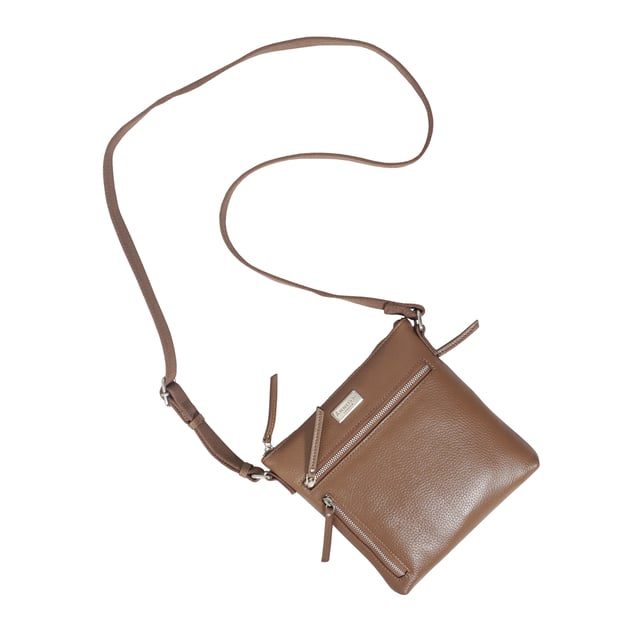RUE' Soft Pebble Grain Leather Crossbody Bag The Assots timeless design 'Rue' crossbody bag is beautifully handcrafted from the finest & softest pebble grain genuine leather. Effortlessly stylish, this real leather crossbody features four zip pockets to organise your essentials when you're out and about. Ideal as an everyday bag, the 'Rue' is a must-have addition to your collection of luxurious leather handbags. Secured zip top closure opens to a fully lined and roomy interior. Pure cotton fabric lining used in natural beige making it a free from plastic product. Secured two zip pockets at the front to slide in your essentials such as face covering, smart phone and more. Back zip pocket for quick and easy access to your essentials. Adjustable long cotton webbing shoulder strap handle for a comfortable carry. Lightweight. Adorned with the inimitable Assots London clean finish silver metal logo at the front. Fittings colour: Silver Nickel. Composition: Body: 100% Genuine Leather. Lining: Pure Cotton. DISCLAIMER: All pictures shown are for illustration purposes only. Actual product colour may vary due to different ambience lighting or the screen display settings. Size- W22cm x H21cm x D3cm.