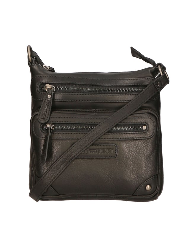 Bolso bandolera para hombre. El cierre es con cremallera. Los bolsillos internos son uno con cremallera y otro abierto. Los bolsillos externos son dos delanteros con cremallera y uno trasero con cremallera. La bandolera es ajustable en piel. Falta el mango. Hay dos compartimentos internos. El material exterior es auténtica piel de becerro engrasada. Internamente está forrado en tejido 70% algodón - 30% poliéster. Medidas: 22x23x5 cm. Producto de moda
