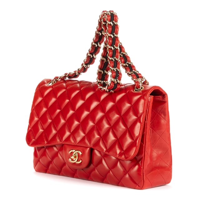 Chanel Bags Ltd. Ed. Classic Jumbo Flap  Shoulder Bag in Red Lambskin Quilted Leather and Gold hardware. The product is in Excellent Condition (A).
  Dimensions: 30x19.5x10 cm 
  Accessories Included: Sticker, Card
  
  BrandCo Paris finds rare and top condition items at great deals, they are worth your patience!
  Shop with confidence - All BrandCo Paris items are carefully selected and authenticated by our team of experts.
  All the items come with an authenticity certificate and packaging delivered by BrandCo Paris.
  Item Condition Grading Table
    N  (Like New)
    AA (Perfect Condition)
    A  (Excellent Condition)
    AB (Very Good Condition)
    B  (Good/Fair)