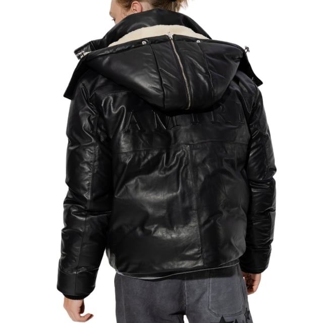 Amiri Black Jacket, Central Zip Closure, Front Pockets, Made in Italy, Plain Black Coat. Upper Material: 100% Sheepskin Leather, Lining: 100% Shearling, Filling: 100% Down, Black Coat, Hooded Jacket, Black Leather Jacket