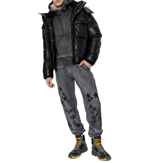 Amiri Black Jacket, Central Zip Closure, Front Pockets, Made in Italy, Plain Black Coat. Upper Material: 100% Sheepskin Leather, Lining: 100% Shearling, Filling: 100% Down, Black Coat, Hooded Jacket, Black Leather Jacket