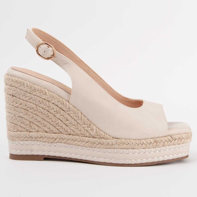 Espadrille-Sandale mit Keilabsatz für Damen. Innensohle aus 100% natürlichem Leder. Bequeme Passform. Hergestellt von anderen Marken für unsere Marke. Ungefährer Maße: 9 cm Keil und 3 cm Plateau.