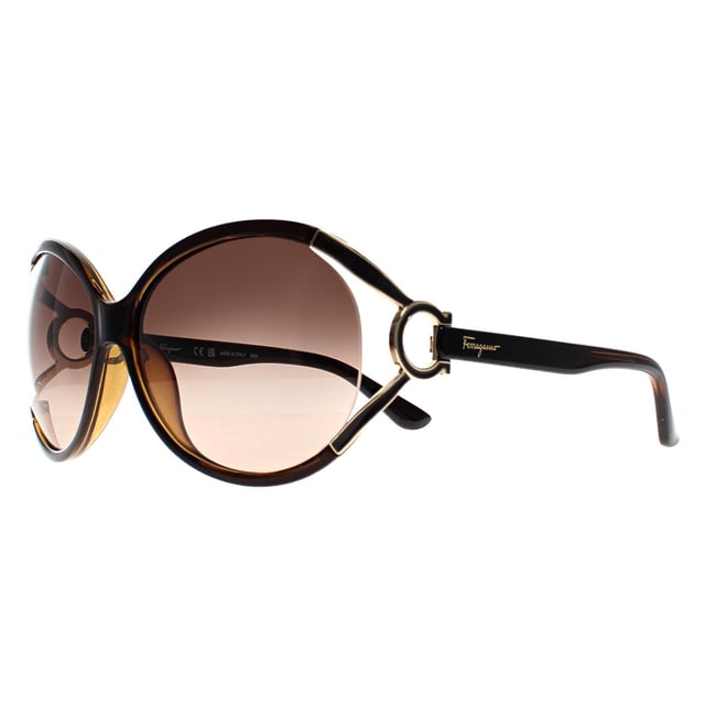 Salvatore Ferragamo Round Womens Dark Brown  Brown Grey Gradient SF600S  Sunglasses feature a contemporary design with a chic frame. Combining style and comfort, these sunglasses provide superior UV protection for any occasion.