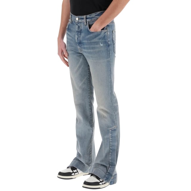 Amiri Stack Kick Flare Leg Clay Indigo Blue Jeans