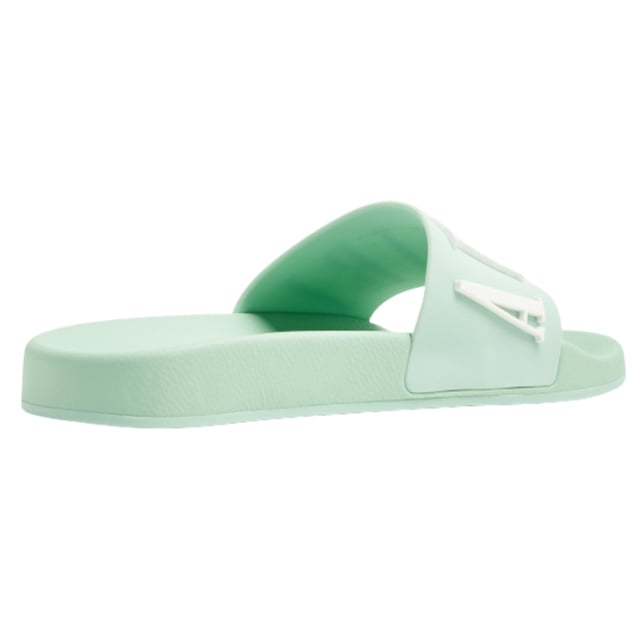 Elevate your style with Amiri sliders. Show off your fashion-forward taste and add a touch of luxury to your casual look. Perfect for any occasion, these slides will make a statement wherever you go. Upgrade your footwear game now!, Brand Logo, Perfect For The PoolSide, Pool Side Slider Sandal Sliders, Rubber Slides, Made in China, Sage Green Footwear
