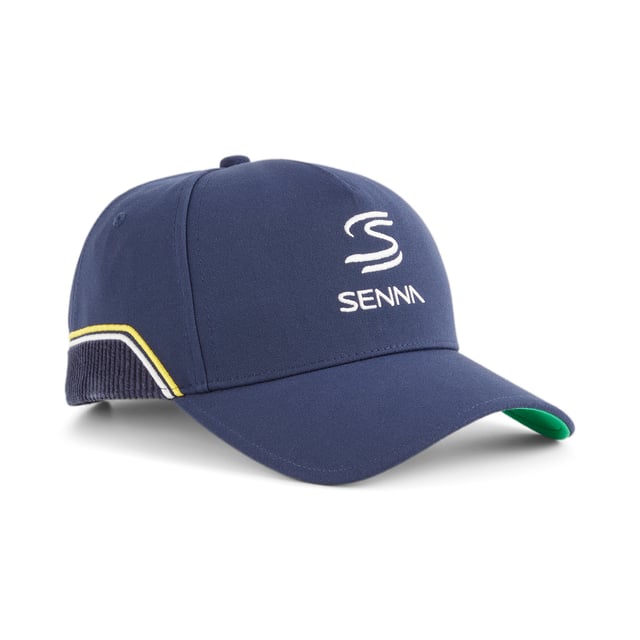 PRODUCT STORY: Explore the story of Ayrton Senna with the SENNA A VIDA cap. This iconic piece is a tribute to the life of the legendary Formula 1® driver, celebrating his passion for racing and the legacy he left behind as one of the best drivers in history. It has a 5-panel design and features AYRTON SENNA embroideries. FEATURES & BENEFITS: Made with at least 50% recycled materials. DETAILS: Curved brim; Snapback closure; 5-panel cap; AYRTON SENNA embroidered graphics; PUMA branding details.