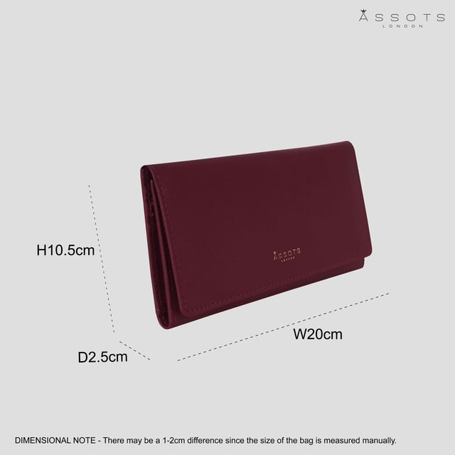 The ‘Claire’ flapover ladies purse is handcrafted with the Assots premium 'Giovani' Italian Polished vegetable tanned leather. Equipped with RFID technology, this practical ladies purse features a magnetic fastening closure with plenty of room to organise your cash, cards and coins. This large leather ladies purse is perfect to compliment your handbag and fits in easily. Stay safe and organised with ‘Claire’ the perfect addition to your collection of purses ideal for all outfits and occasions.
Secured flap over magnetic fastening closure to store your essentials safely and securely. Foldover flap design. Equipped with RFID technology for safety.
Additional back zip pocket to ensure you don’t run out of space. Two note compartments. Eight internal card compartments. Two windowed ID slots. Assots branded lined interiors. Lightweight for easy carry. Fittings Colour: Clean Brass. Composition: Body: 100% Genuine Leather. Lining: 100% Cotton.
DISCLAIMER : All pictures shown are for illustration purpose only. Actual product colour may vary due to different ambience lighting or the screen display settings. Size - W20cm x H10.5cm x D2.5cm.