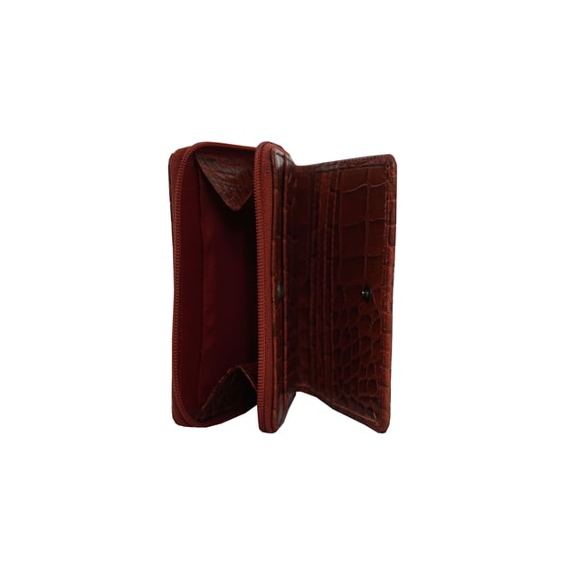 The 'Jolly' compact RFID equipped wallet purse is perfectly handcrafted with premium vintage Croc real leather for that designer look. This timeless design wallet purse easily fits in your bag or pocket featuring multiple card slots, slip pockets and a zip pocket. Organise your belongings with ease with 'Jolly' the perfect medium sized wallet purse.
Riveted closure for safe and secure storage. Zip compartment for you to store your coins and keys. Equipped with RFID technology to keep you safe from modern theft. Three card slots and three slip pockets for you to store your cards and notes. Compact size fitting easily in your bag or pocket. Fittings: Clean Brass. Composition: Body: 100% Genuine Leather. Lining: Polyester.
DISCLAIMER : All pictures shown are for illustration purpose only. Actual product colour may vary due to different ambience lighting or the screen display settings. Size- W11cm x H9.5cm x D2cm.
