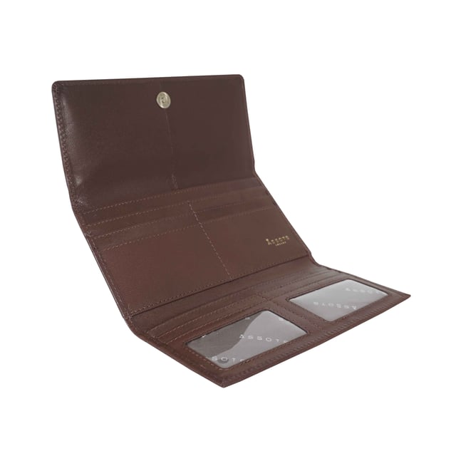 The ‘Claire’ flapover ladies purse is handcrafted with the Assots premium 'Giovani' Italian Polished vegetable tanned leather. Equipped with RFID technology, this practical ladies purse features a magnetic fastening closure with plenty of room to organise your cash, cards and coins. This large leather ladies purse is perfect to compliment your handbag and fits in easily. Stay safe and organised with ‘Claire’ the perfect addition to your collection of purses ideal for all outfits and occasions.
Secured flap over magnetic fastening closure to store your essentials safely and securely. Foldover flap design. Equipped with RFID technology for safety.
Additional back zip pocket to ensure you don’t run out of space. Two note compartments. Eight internal card compartments. Two windowed ID slots.Assots branded lined interiors. Lightweight for easy carry. Fittings Colour: Clean Brass. Composition: Body: 100% Genuine Leather. Lining: 100% Cotton.
DISCLAIMER : All pictures shown are for illustration purpose only. Actual product colour may vary due to different ambience lighting or the screen display settings. Size - W20cm x H10.5cm x D2.5cm.