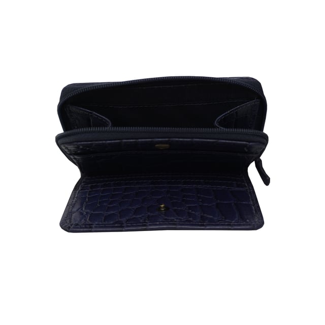 The 'Jolly' compact RFID equipped wallet purse is perfectly handcrafted with premium vintage Croc real leather for that designer look. This timeless design wallet purse easily fits in your bag or pocket featuring multiple card slots, slip pockets and a zip pocket. Organise your belongings with ease with 'Jolly' the perfect medium sized wallet purse.
Riveted closure for safe and secure storage. Zip compartment for you to store your coins and keys. Equipped with RFID technology to keep you safe from modern theft. Three card slots and three slip pockets for you to store your cards and notes. Compact size fitting easily in your bag or pocket. Fittings: Clean Brass. Composition: Body: 100% Genuine Leather. Lining: Polyester.
DISCLAIMER : All pictures shown are for illustration purpose only. Actual product colour may vary due to different ambience lighting or the screen display settings. Size- W11cm x H9.5cm x D2cm.